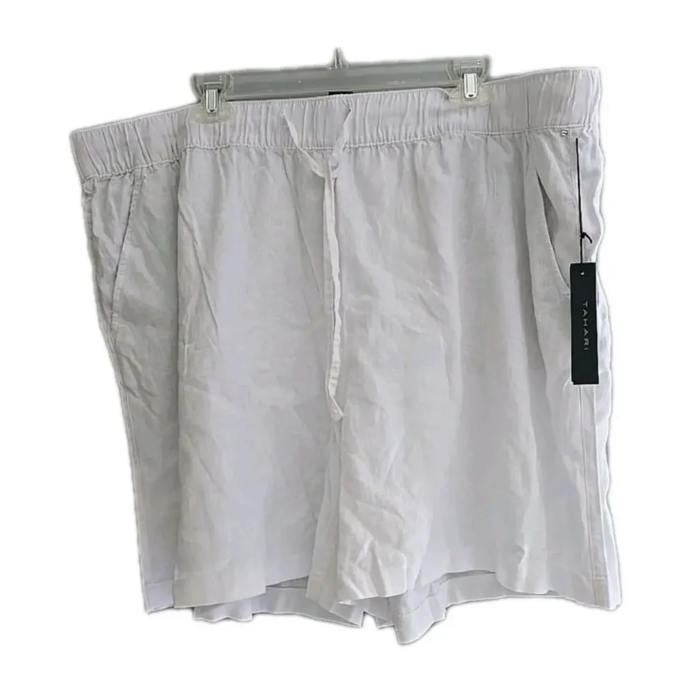 NWT Tahari White‎ My Perfect Shape Linen Blend Drawstring Shorts Womans Size 3X